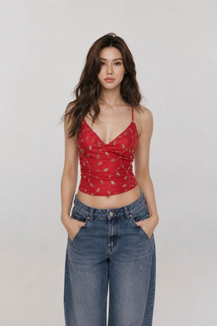 Red Sequin Body Fit Top